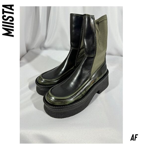 MIISTA E8 AMARAH ANKLE BOOTS IN BLACK CALF LEATHER AND KHAKI NEW SIZE 37 - Picture 3 of 7